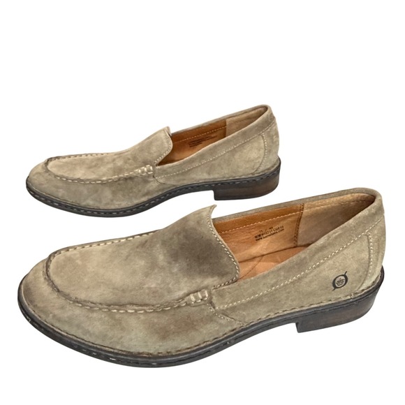 Born Hand Crafted Suede Loafer Shoes Mens 11 Taupe Opanka Moc Toe Quiet Luxury - Picture 2 of 14